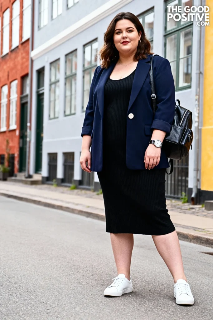 Plus Size Structured Blazer Over Tank Dress Outfit