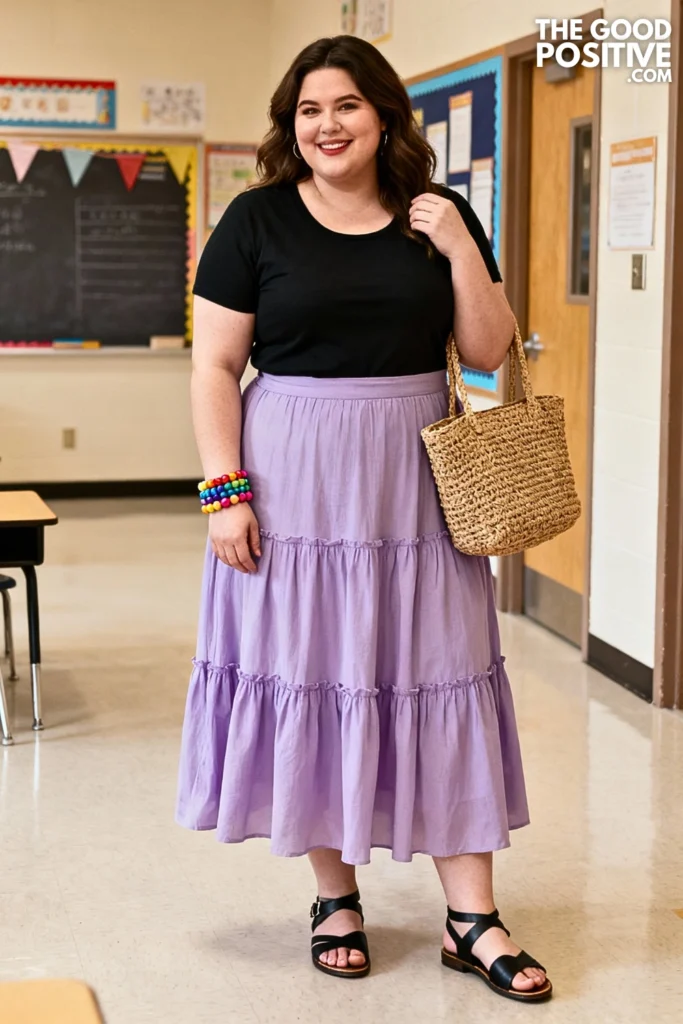 Plus Size Tiered Maxi Skirt and Fitted Top Outfit