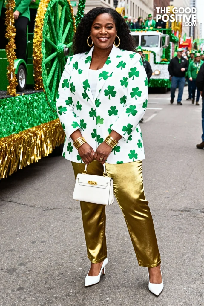 Shamrock Print Blazer With Gold Trousers