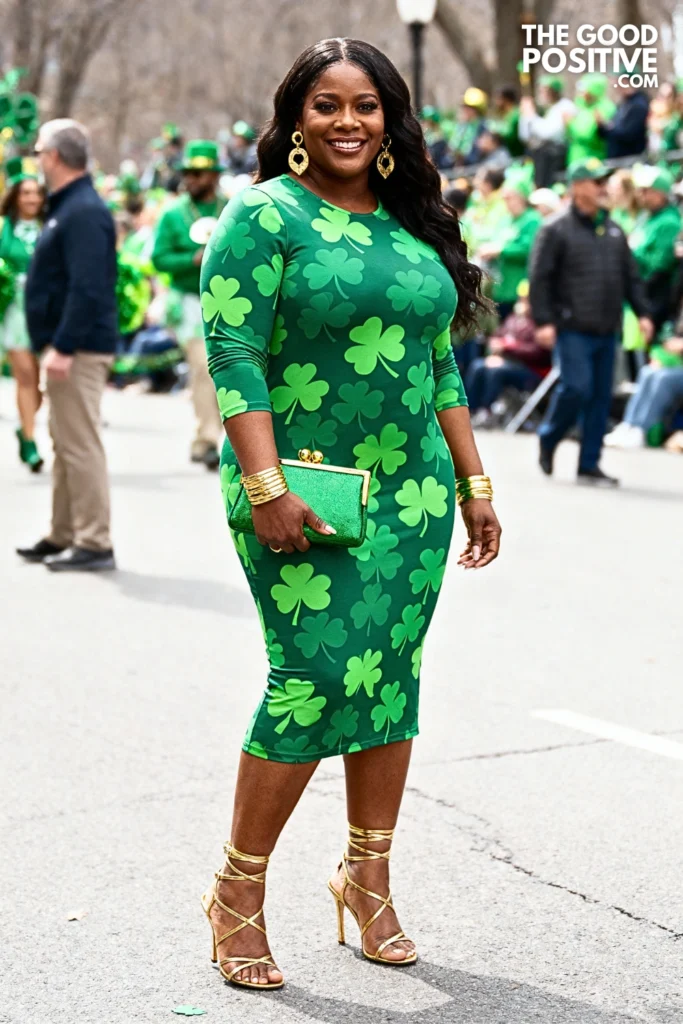 Shamrock Print Bodycon Midi Dress