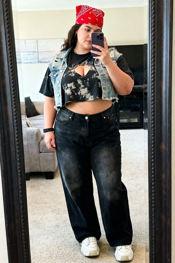 Washed Black Wide-Leg Jeans With Bleach Splatter Tee
