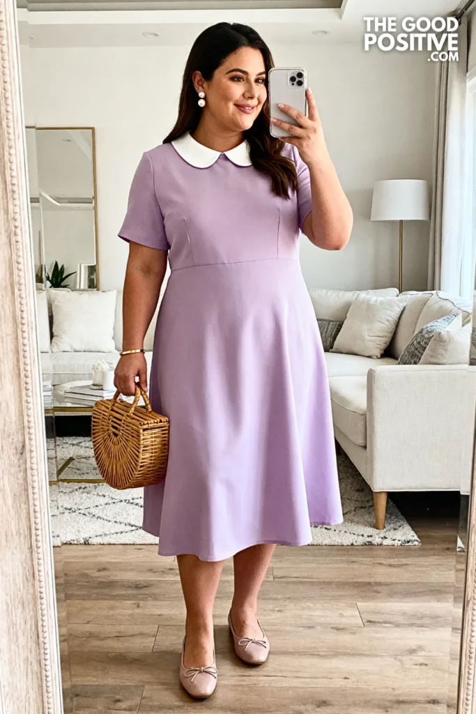 Plus Size A-Line Midi Dress with Peter Pan Collar Outfit