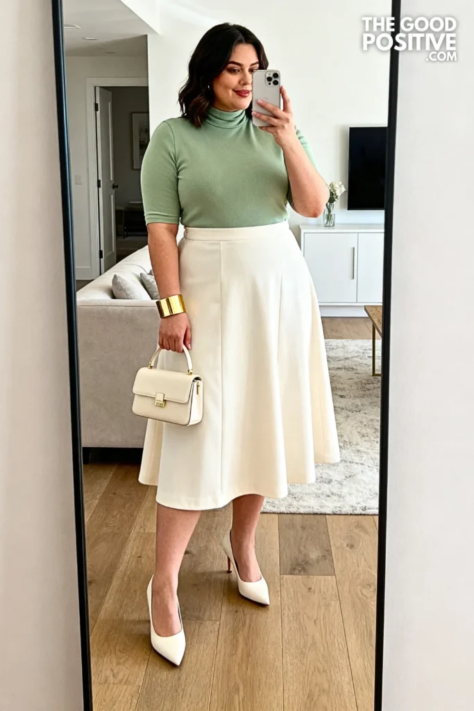 Plus Size A-Line Skirt with Fitted Mock-Neck Top Outfit