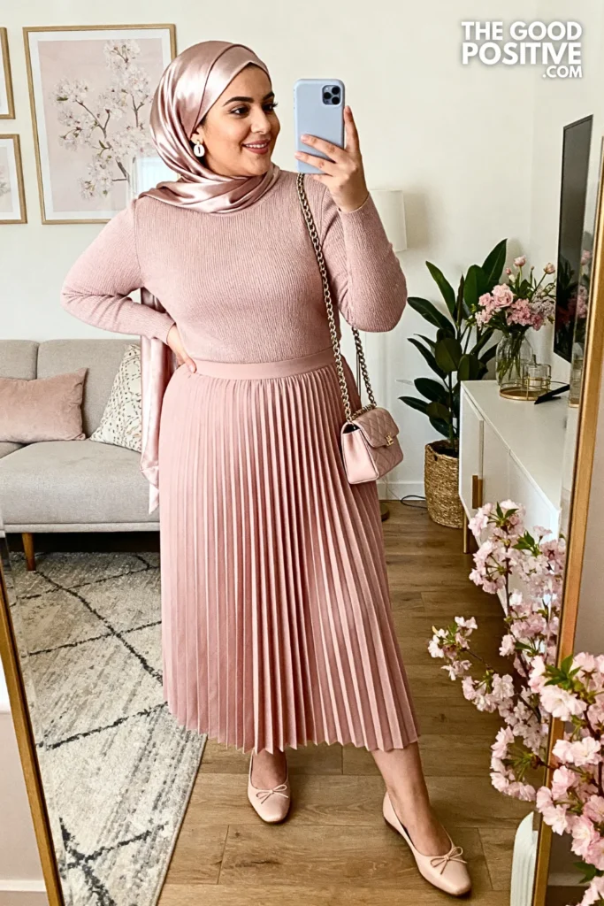 Plus Size Accordion Skirt with Knit Top Outfit