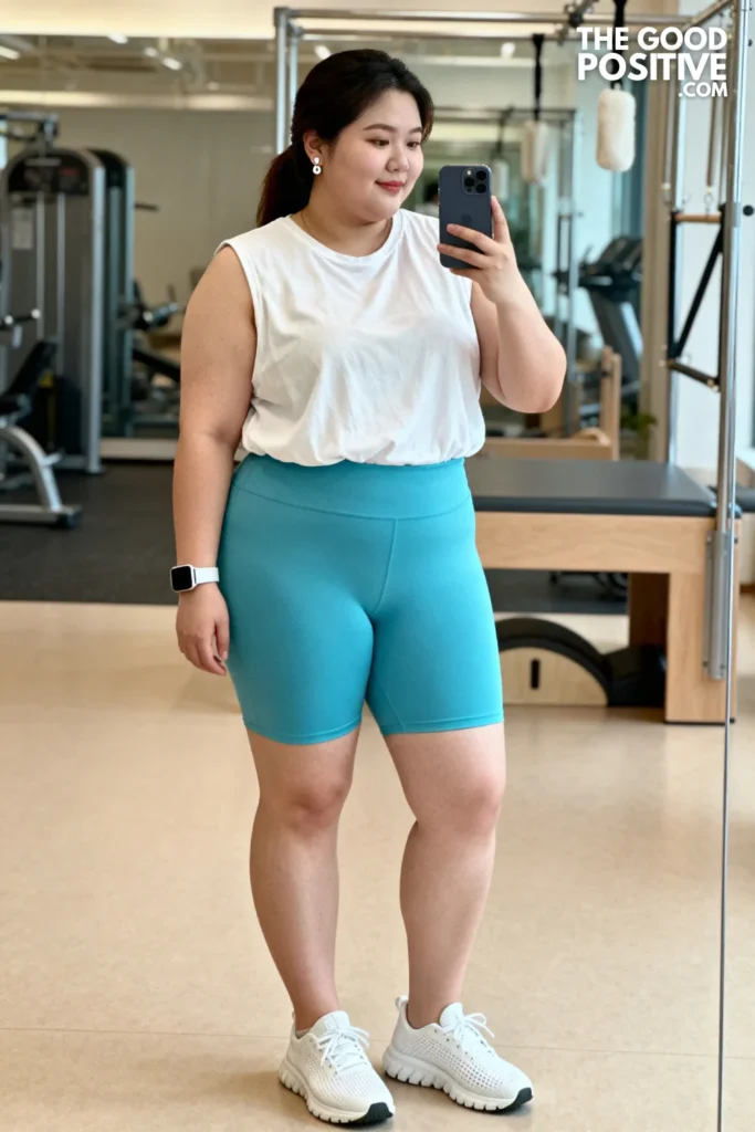 Plus Size Aqua Blue Shorts Set & Loose Muscle Tank Outfit