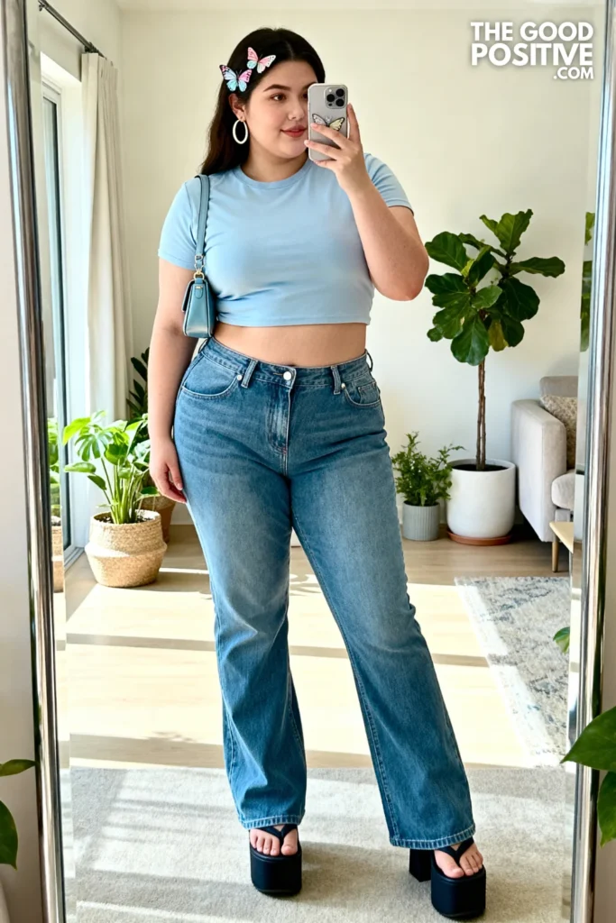 Plus Size Baby Tee and Low-Rise Flare Jeans Baddie Outfit