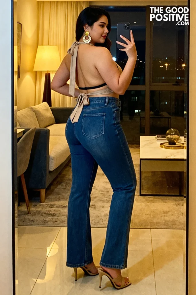 Plus Size Backless Top and High-Waisted Jeans Outfit