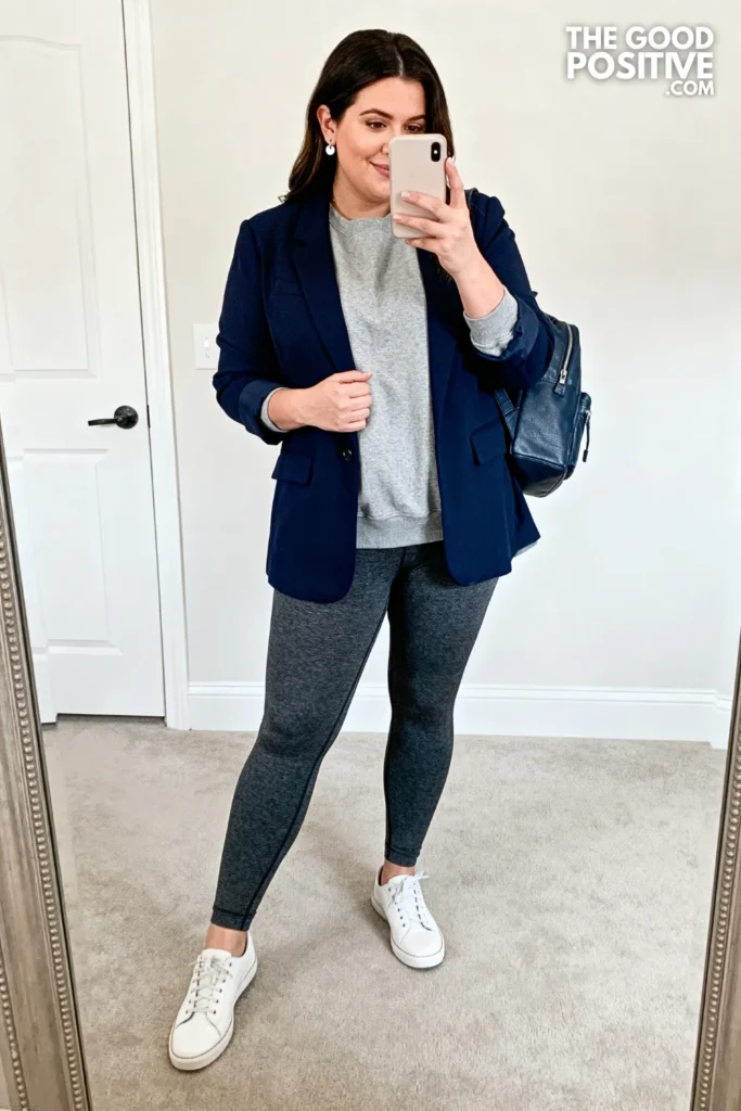 Plus Size Boyfriend Blazer and Athleisure Leggings Outfit