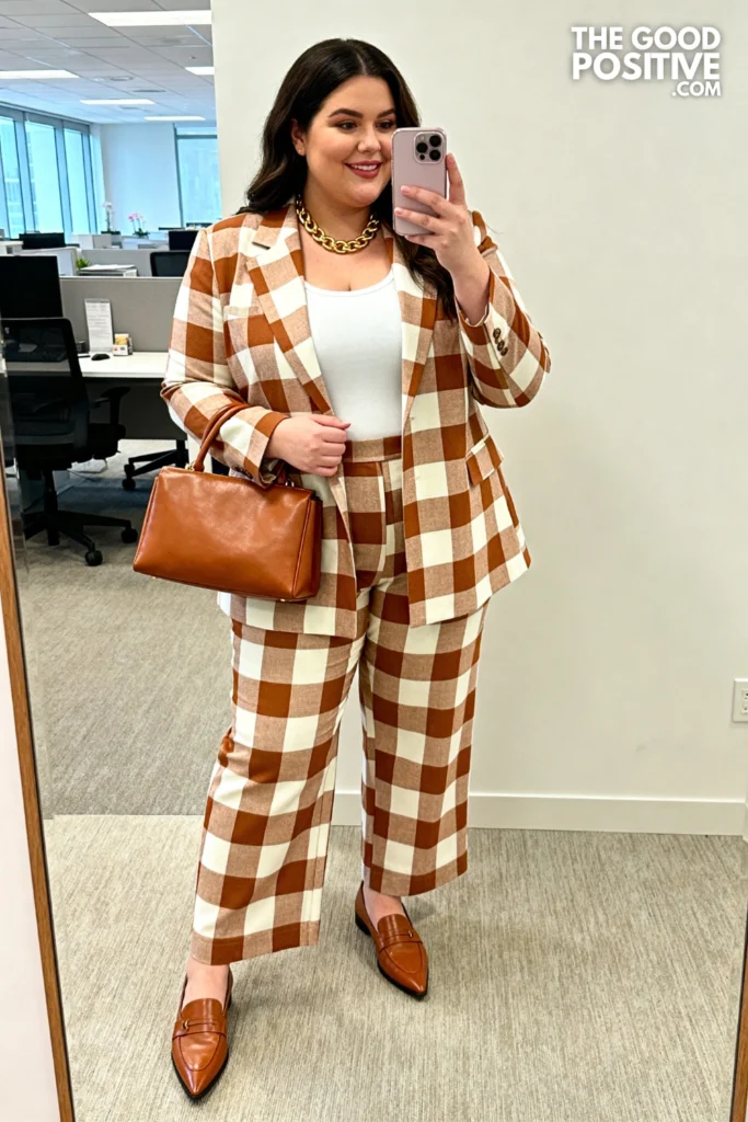 Plus Size Checked Co-Ord Suit Set Office Outfit
