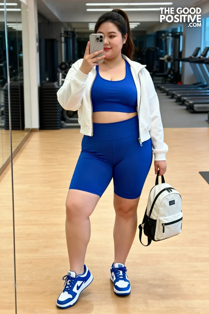 Plus Size Cobalt Blue Shorts & Longline Sports Bra Outfit
