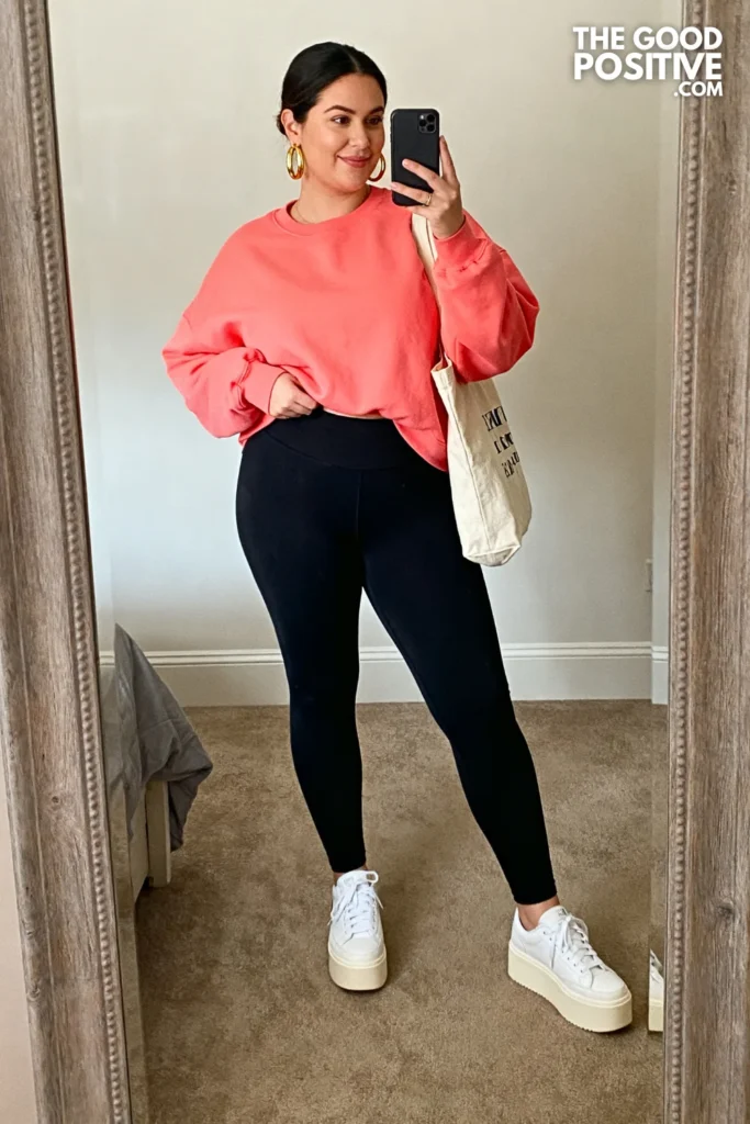 Plus Size Color-Pop Sweatshirt and Leggings Outfit