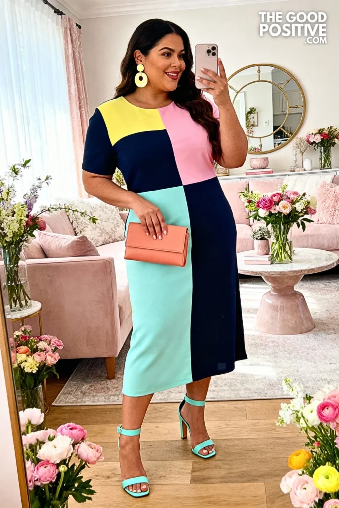 Plus Size Colorblock Midi Dress