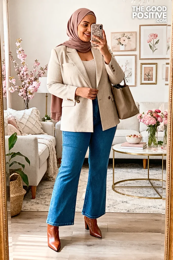 Plus Size Colored Jeans with Blazer Outfit
