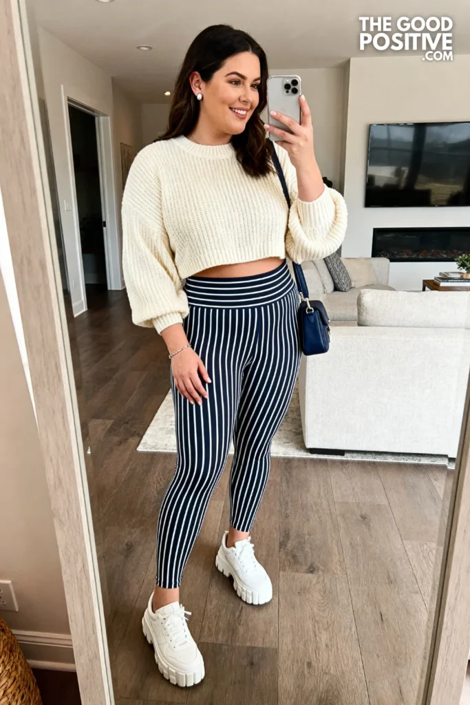Plus Size Cropped Sweater and Patterned Leggings Outfit