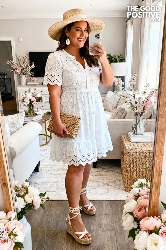 Plus Size Eyelet Lace A-Line Dress