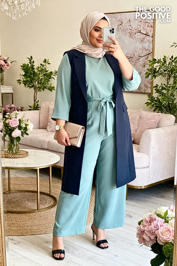 Plus Size Jumpsuit with Longline Vest Outfit