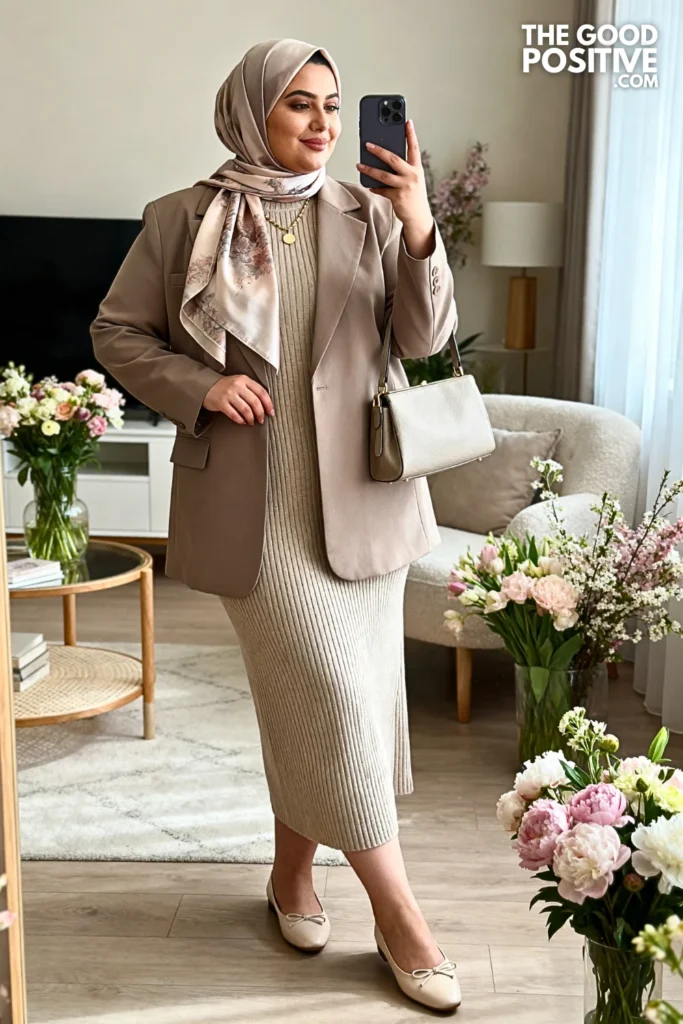 Plus Size Knit Midi Dress with Oversized Blazer Outfit