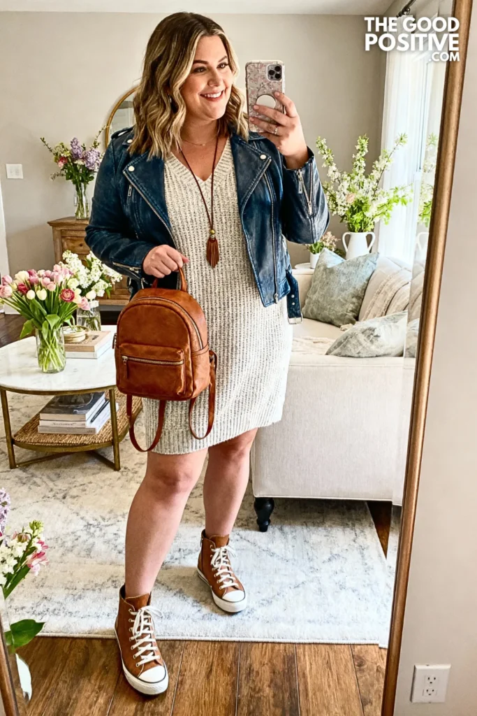 Plus Size Knit Sweater Dress with V-Neck