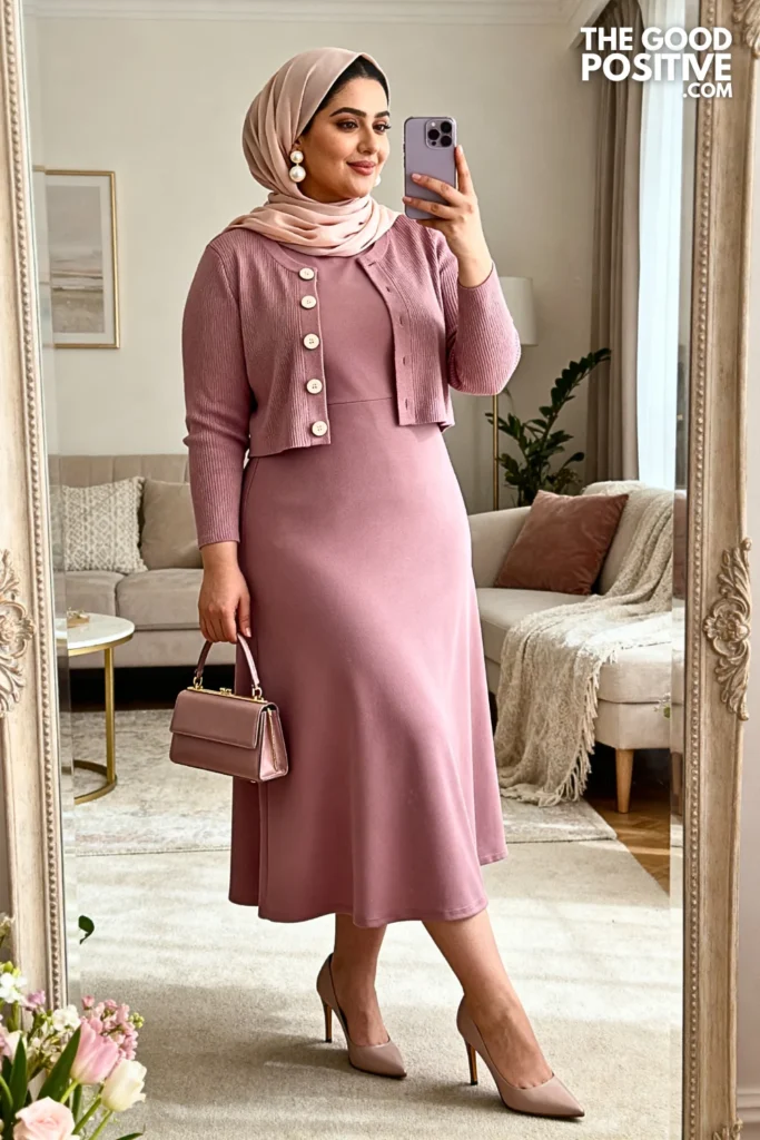 Plus Size Midi Dress with Cropped Cardigan Outfit