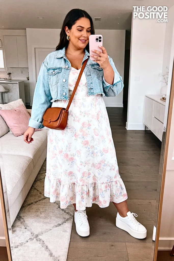 Plus Size Midi Dress with Denim Jacket Outfit