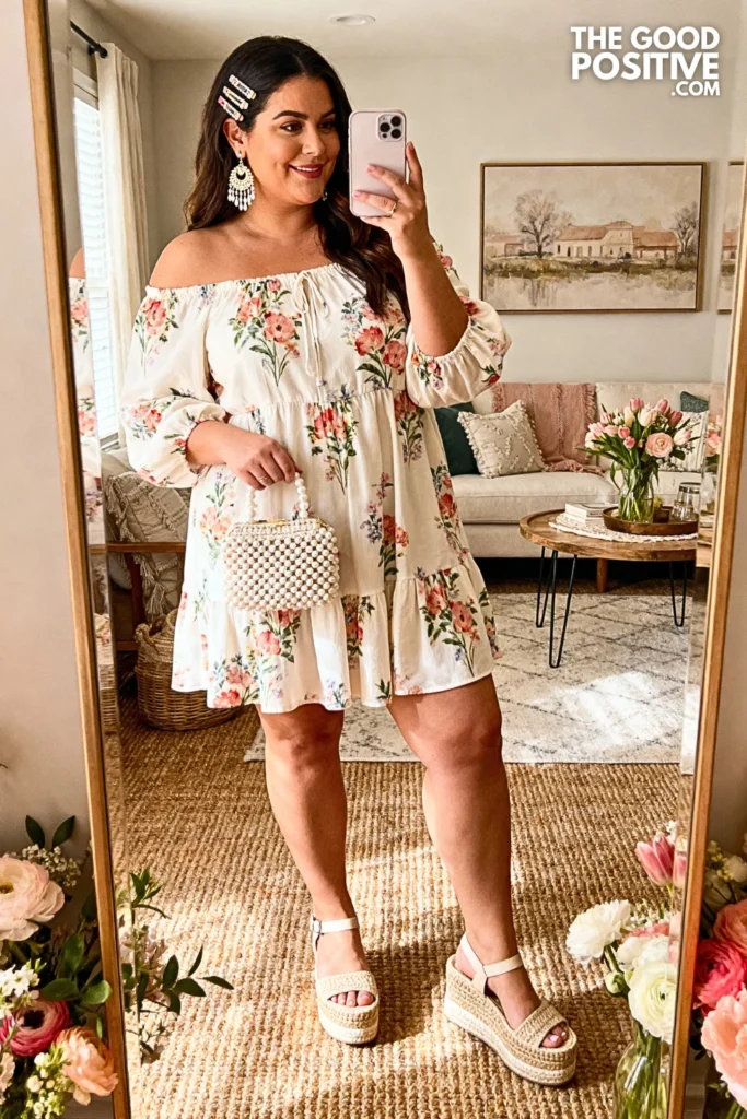 Plus Size Off-Shoulder Peasant Dress