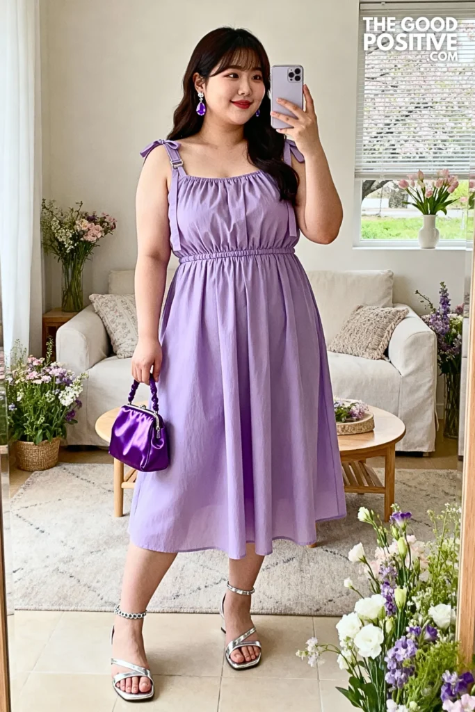 Plus Size Orchid Purple Gathered Waist Sundress Outfit