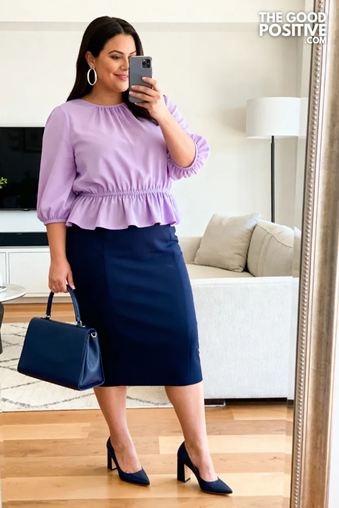 Plus Size Pencil Skirt with Blouson Top Outfit