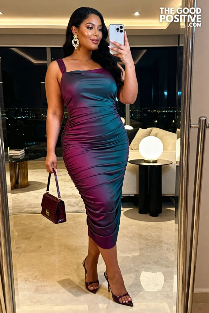 Plus Size Ruched Bodycon Midi Dress Outfit