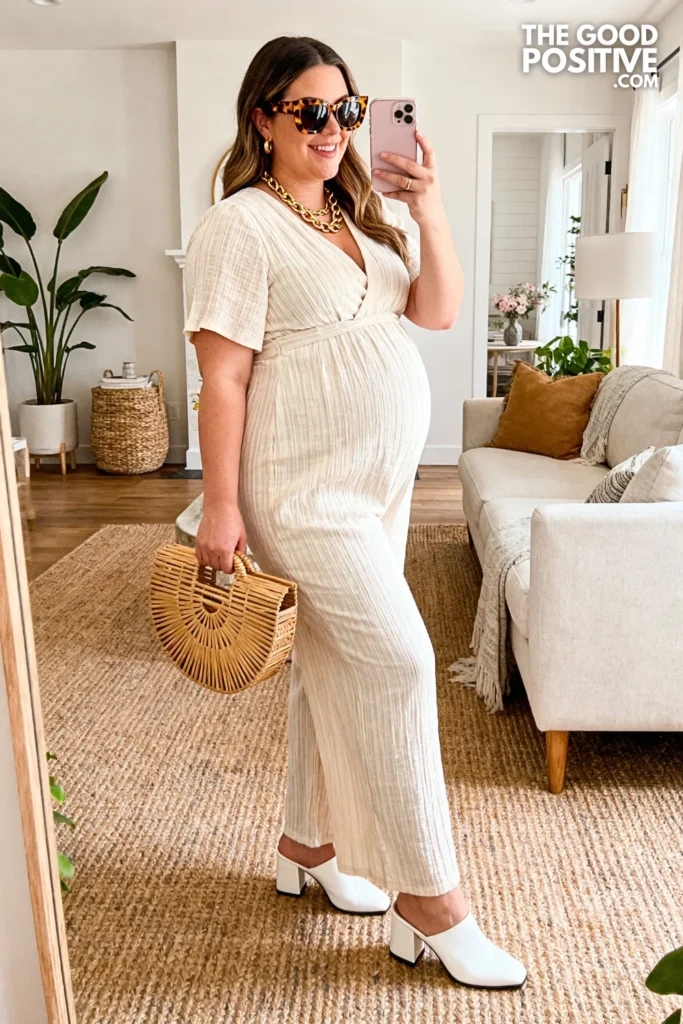 Plus Size Seersucker Wide-Leg Jumpsuit Outfit