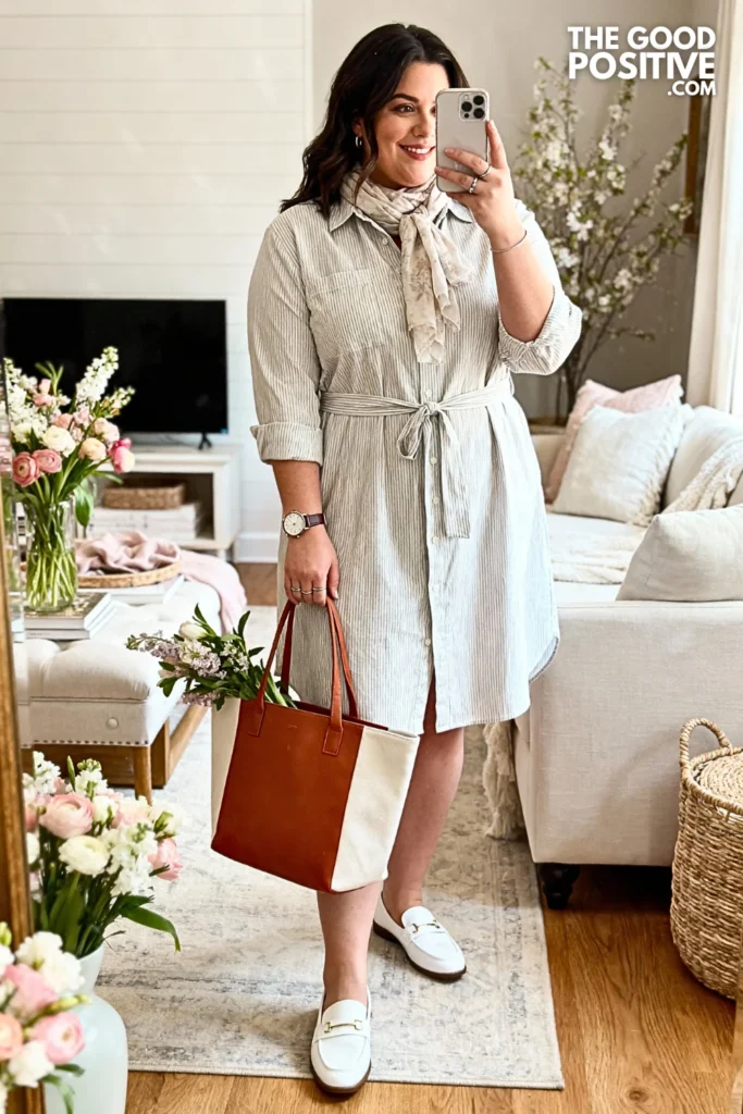 Plus Size Shirt Dress with Waist Tie
