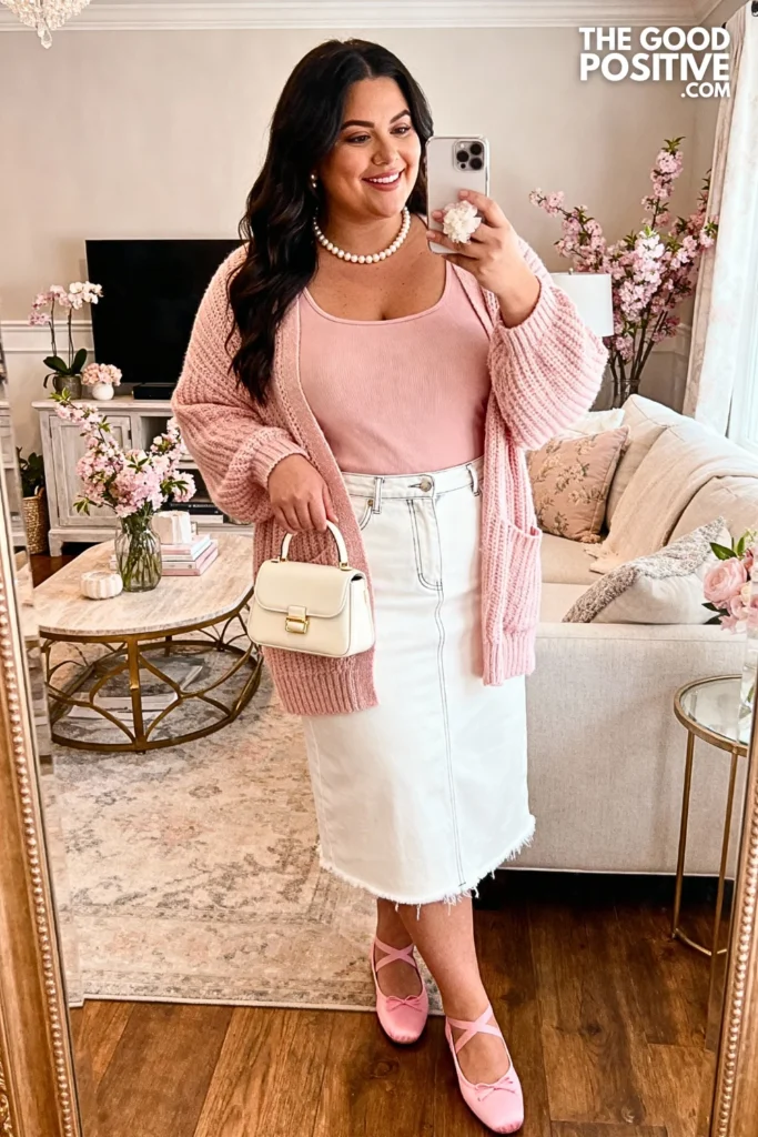 Plus Size Pastel Pink Puff Sleeve Mini Dress Outfit