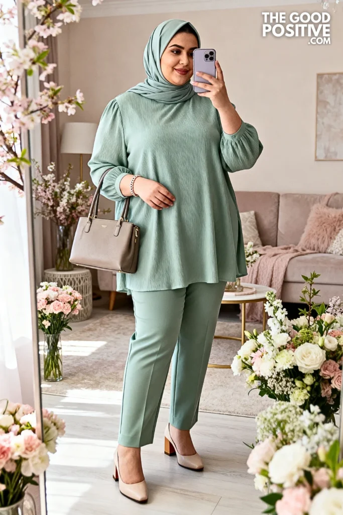 Plus Size Straight-Leg Pants with Tunic Blouse Outfit