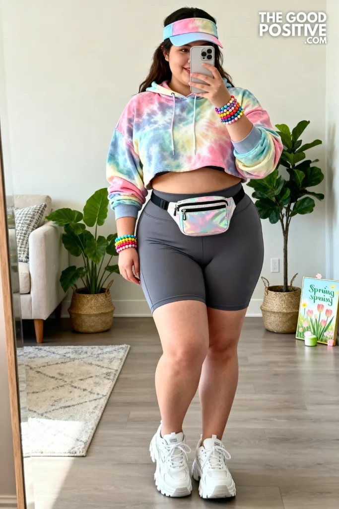 Plus Size Tie-Dye Crop Hoodie and Biker Shorts Convert Outfit