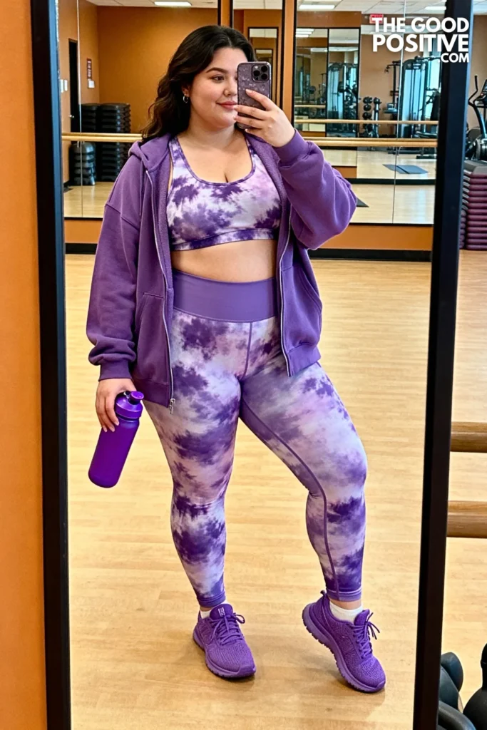 Plus Size Tie-Dye Purple Matching Set & Oversized Hoodie Outfit