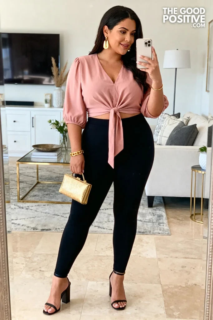 Plus Size Tie-Front Top and Leggings Outfit