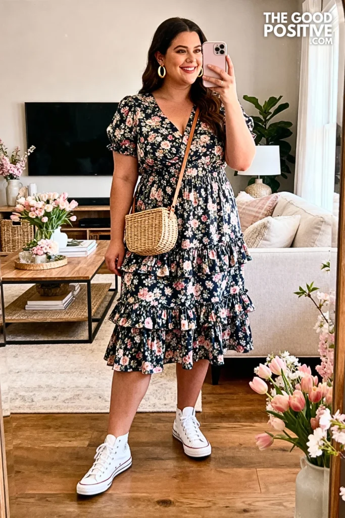 Plus Size Tiered Ruffle Floral Midi Dress
