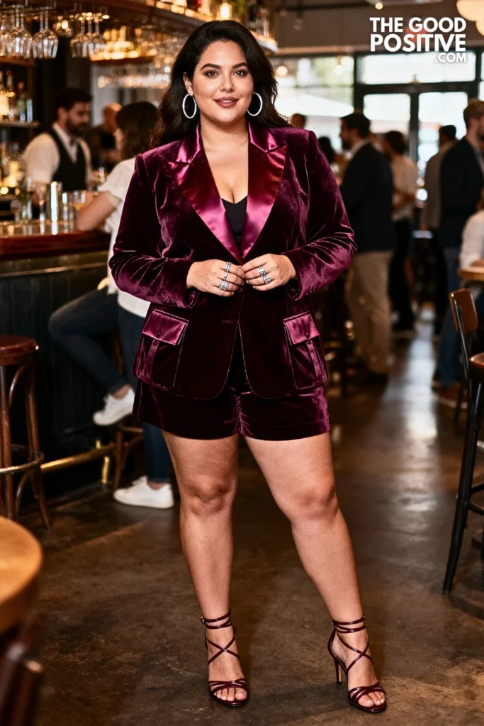 Plus Size Velvet Blazer and Shorts Co-Ord Set Outfit