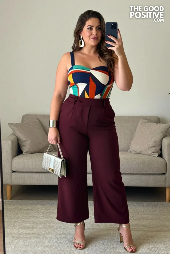 Plus Size Bandeau Top With High-Waist Palazzo Pants Outfit For Summer Nights