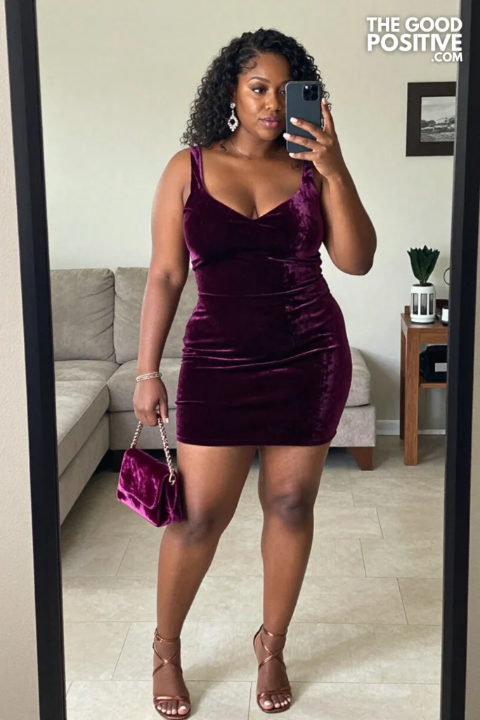 Plus Size Burnout Velvet Short Dress Outfit