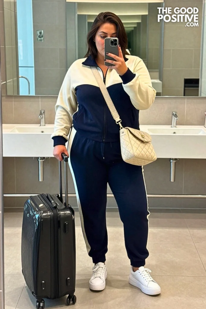 Plus Size Color-Block Tracksuit With Elevated Accessories Outfit