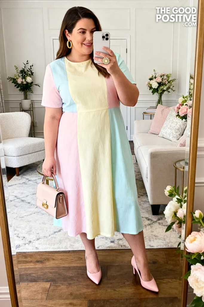 Plus Size Colorblock Panel Easter Dress
