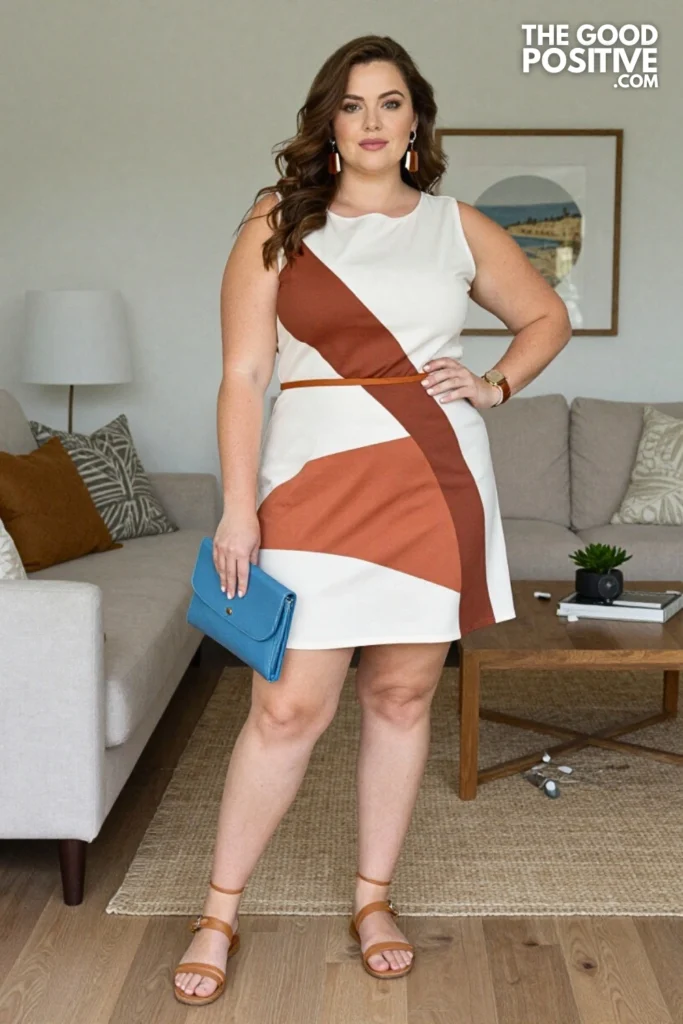 Plus Size Geometric Color Block Shift Dress Outfit