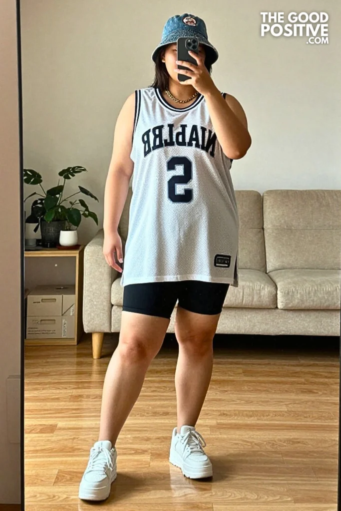 Plus Size Hip Hop Oversized Jersey Dress With Chunky Sneakers Outfit