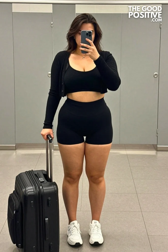 Plus Size Matching Bike Shorts Set With Longline Cardigan Outfit