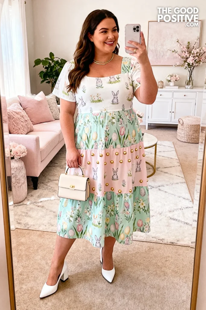 Plus Size Mixed Print Panel Easter Dress