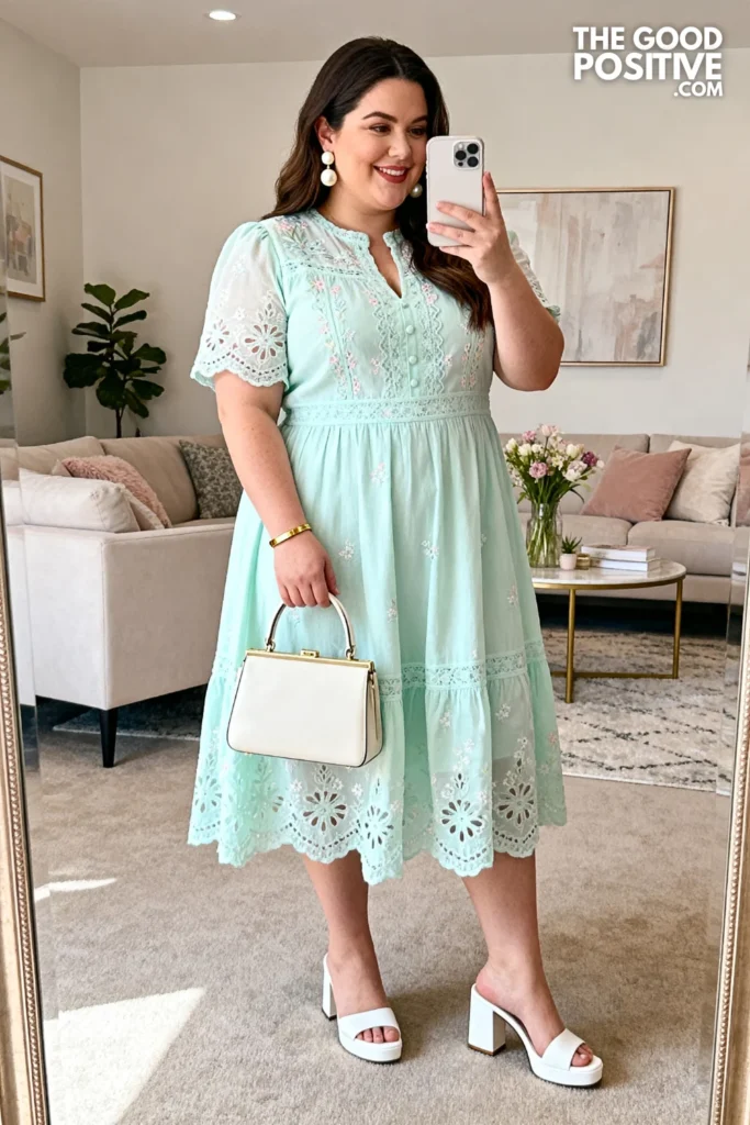 Plus Size Pastel Broderie Anglaise Midi Easter Dress