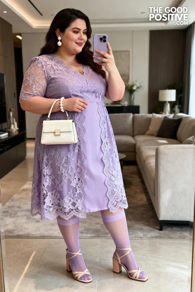 Plus Size Pastel Floral Midi Dress With Lace Trim Easter Outfit