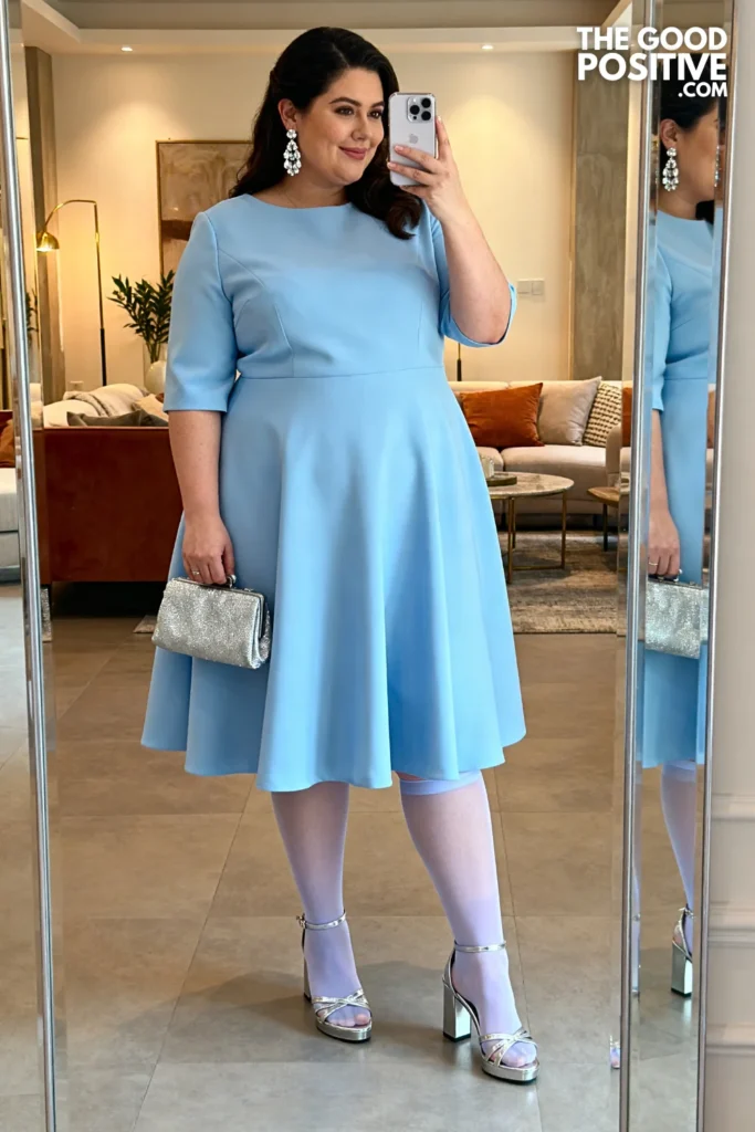 Plus Size Periwinkle Blue Fit-And-Flare Midi Dress Church Outfit