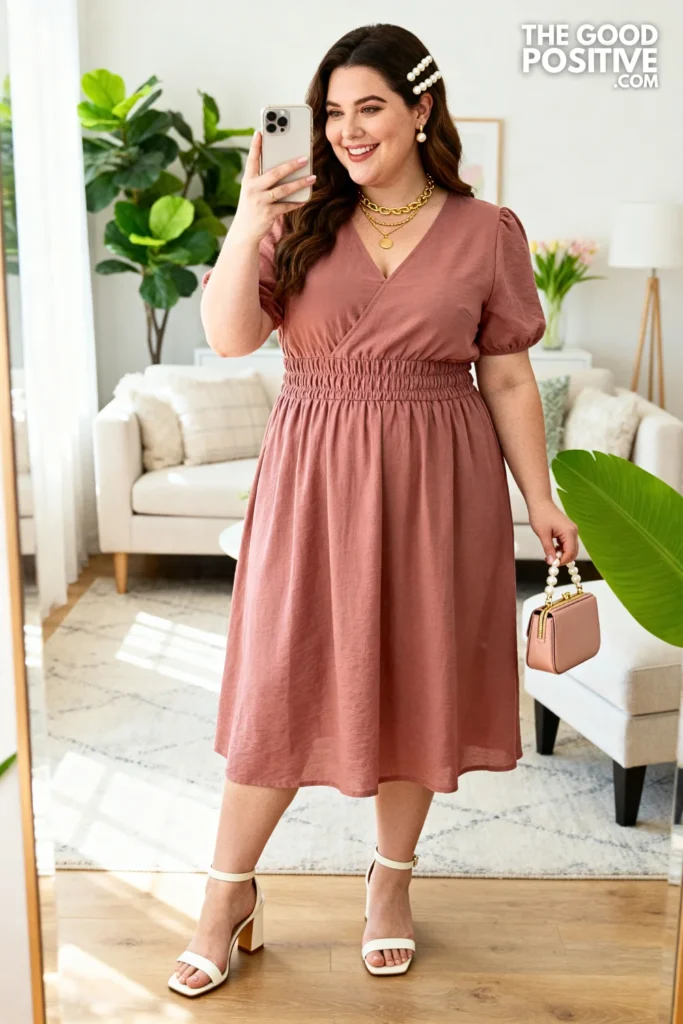 Plus Size Puff Sleeve Smocked Waist Easter Dress