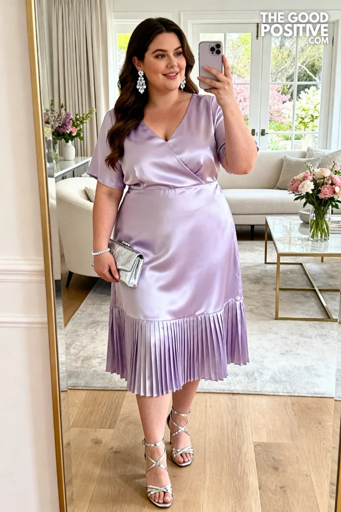 Plus Size Satin Pleated Hem Easter Dress